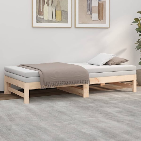 vidaXL Utdragbar dagbädd 2x(75x190) cm massiv furu Brun