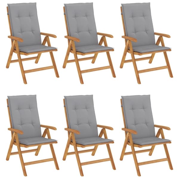 vidaXL Fällbara fåtöljer med dynor, 6 st, massivt trä, teak Brun