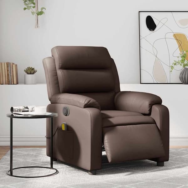 vidaXL Elektrisk massagefåtölj brun konstläder Brun