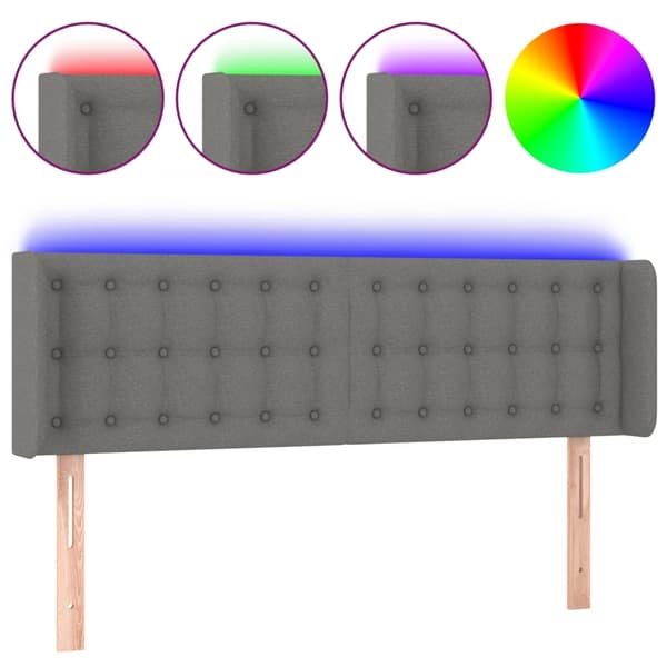 vidaXL Sänggavel LED mörkgrå 147x16x78/88 cm tyg Grå