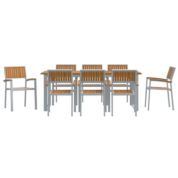 vidaXL Trädgårdsmöbelset 9 pcs Grå Massivt Akaciaträ Grå