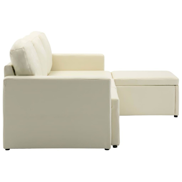 vidaXL Bäddsoffa modulär 3-sits gräddvit konstläder Creme