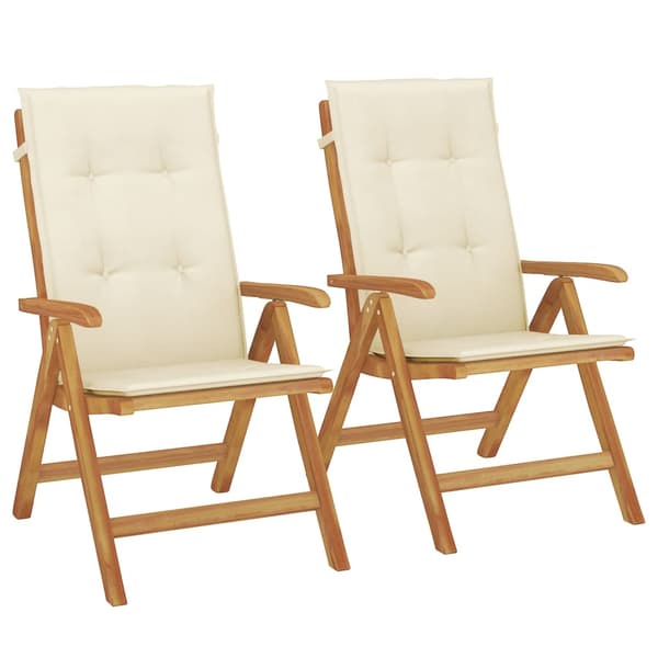 vidaXL Fällbara fåtöljer med dynor, 2 st, massivt trä, teak Brun