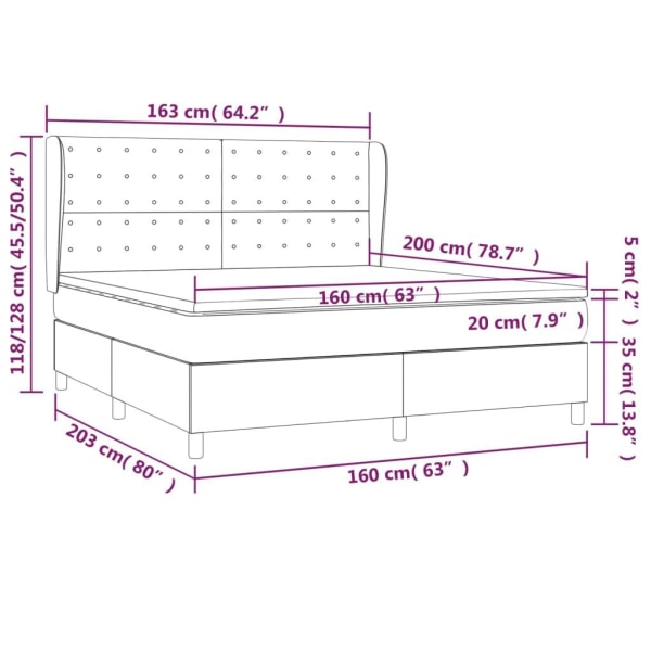 vidaXL Ramsäng med madrass svart 160x200 cm tyg Svart