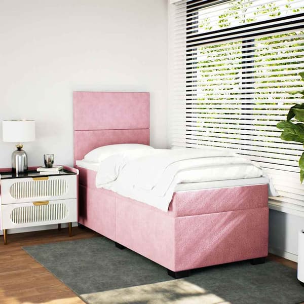 vidaXL Ramsäng med madrass rosa 90x190 cm sammet Rosa