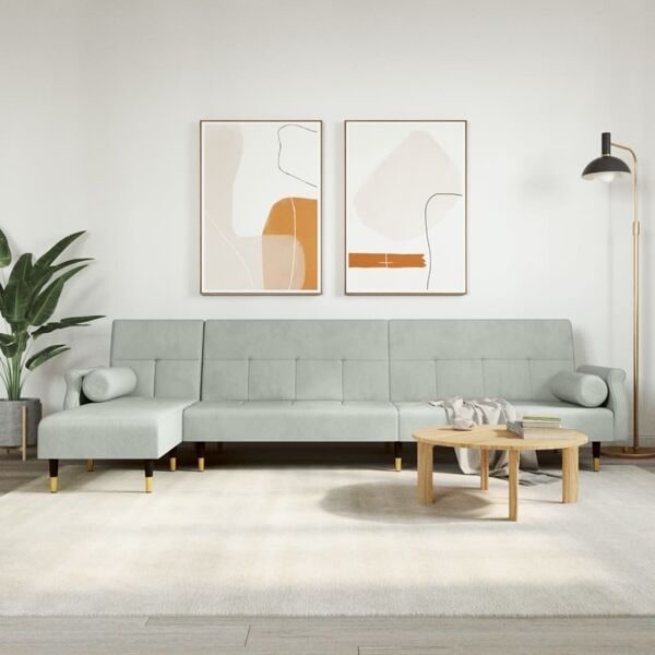 vidaXL L-formad bäddsoffa ljusgrå 271x140x70 cm sammet Grå
