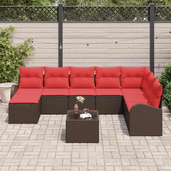 vidaXL Trädgårdsoffset 9 st Brun [Syntetisk]: Poly Rattan Brun