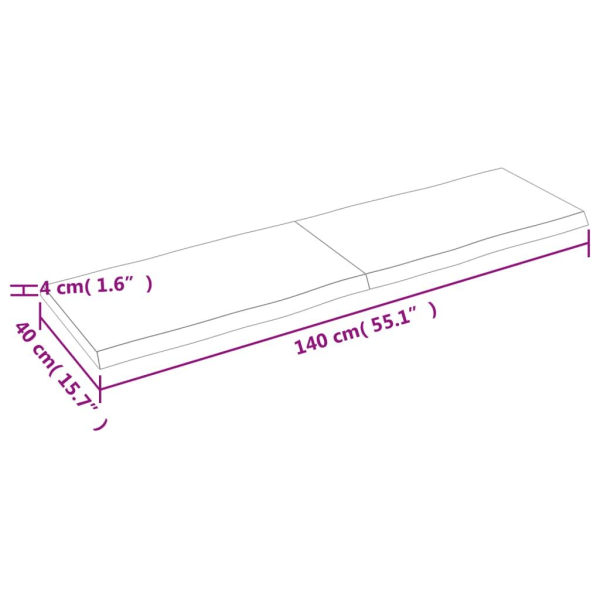 vidaXL Bordsskiva 140x40x(2-4) cm obehandlad massiv ek levande kant Brun