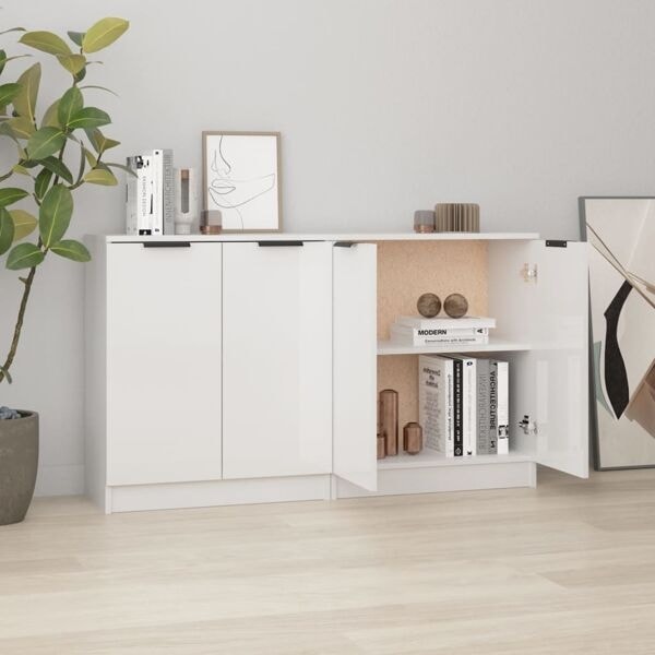 vidaXL Skänkar 2 st vit högglans 60x30x70 cm konstruerat trä Vit