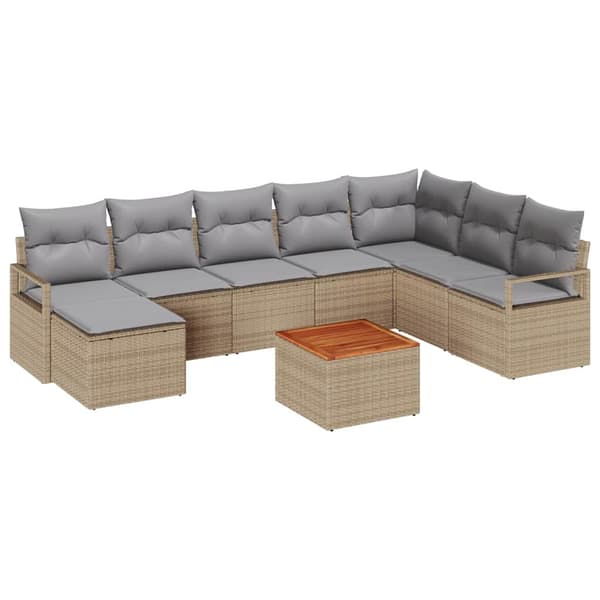 vidaXL Trädgårdsoffset 9 st Beige konstrotting Beige