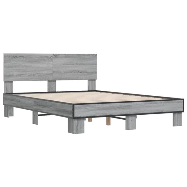 vidaXL Sängram grå sonoma 135x190 cm konstruerat trä och metall Grå