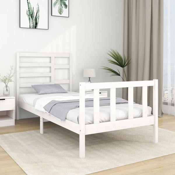 vidaXL Sängram vit massivt trä 90x190 cm Vit