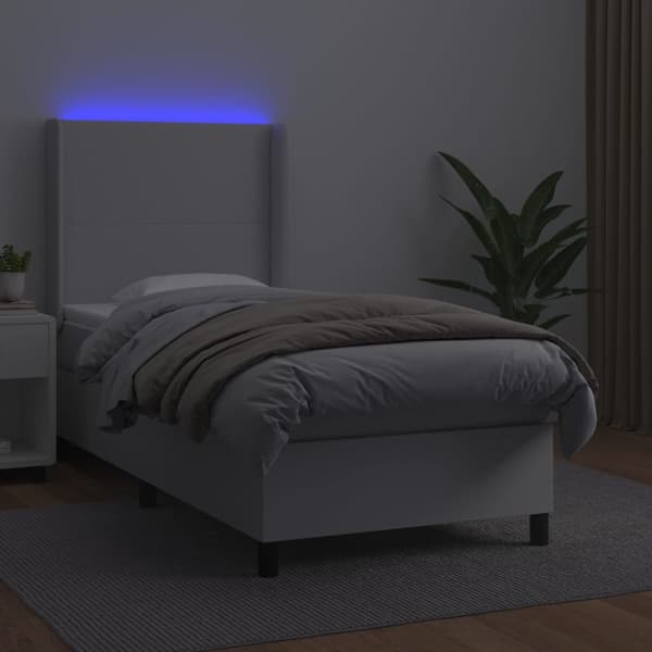 vidaXL Ramsäng med madrass & LED vit 100x200 cm konstläder Vit