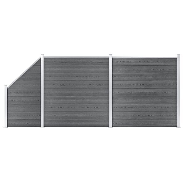 vidaXL WPC-staketpanel 2 fyrkantig + 1 vinklad 446x186 cm grå grå