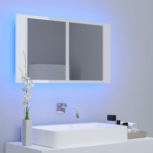 vidaXL Spegelskåp för badrum LED vit högglans 80x12x45 cm akryl Vit