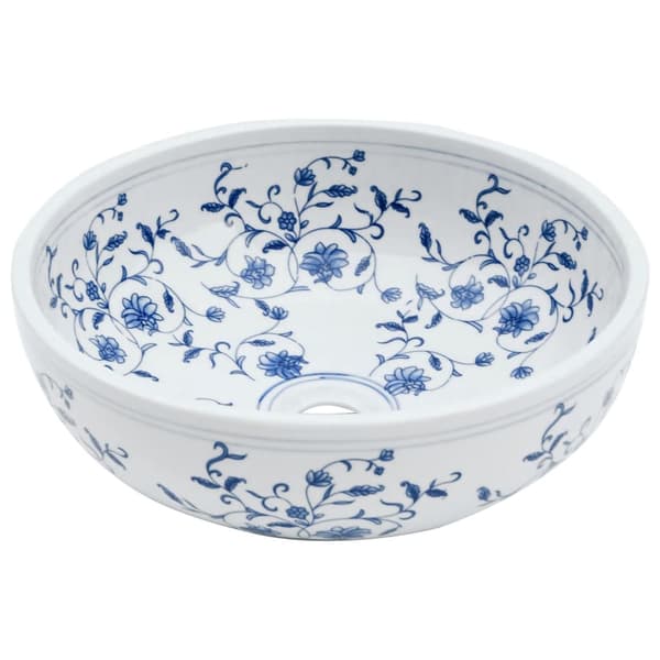 vidaXL Handfat vit och blå rund Φ41x14 cm keramik Blå