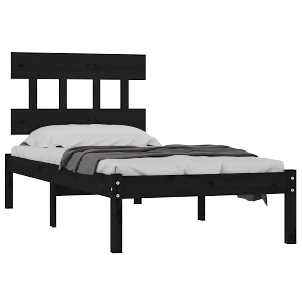 vidaXL Sängram svart massiv furu 75x190 cm Svart