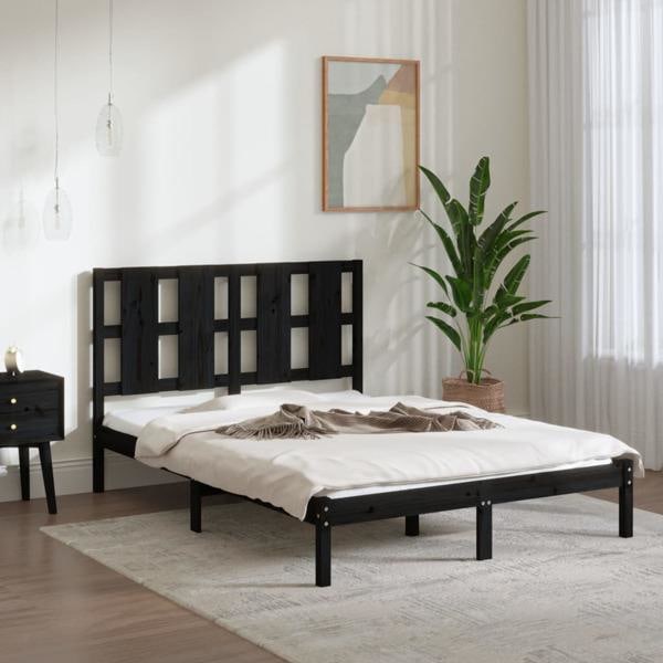vidaXL Sängram svart massiv furu 120x200 cm Svart