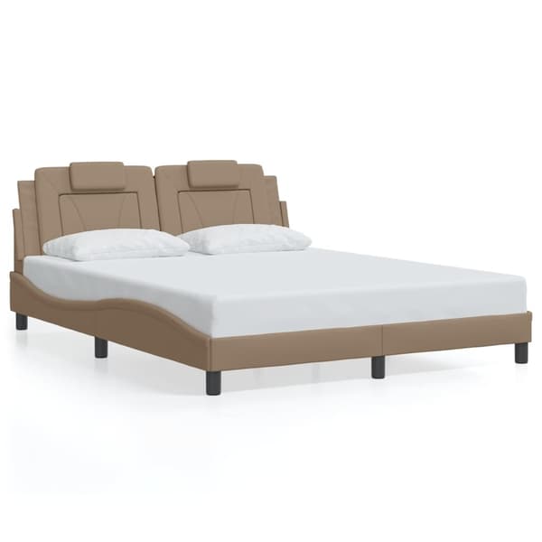 vidaXL Sängram med LED-belysning cappuccino 160x200 cm konstläder Brun