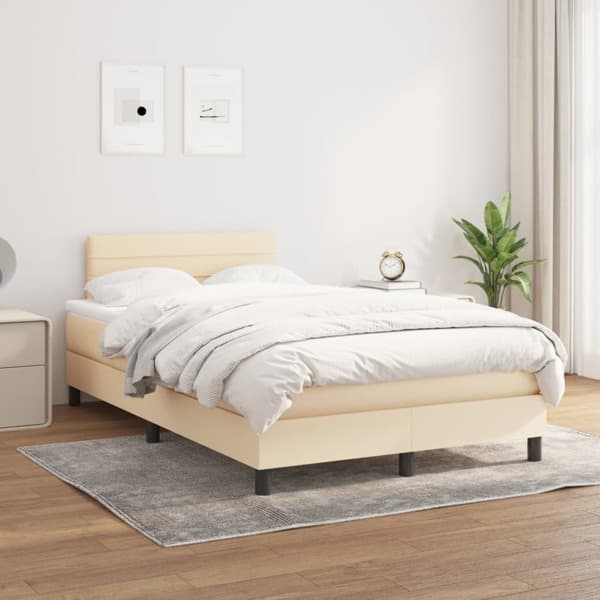 vidaXL Ramsäng med madrass gräddvit 120x200 cm tyg Kräm