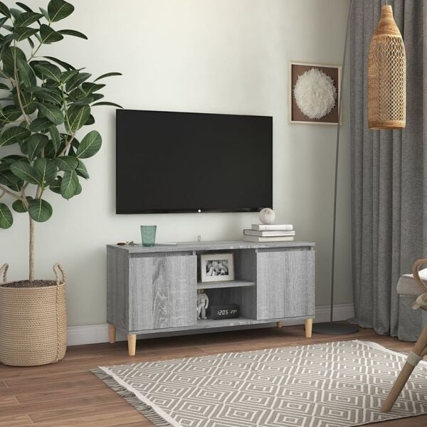 vidaXL TV-bänk med massiva träben grå sonoma 103,5x35x50 cm grå