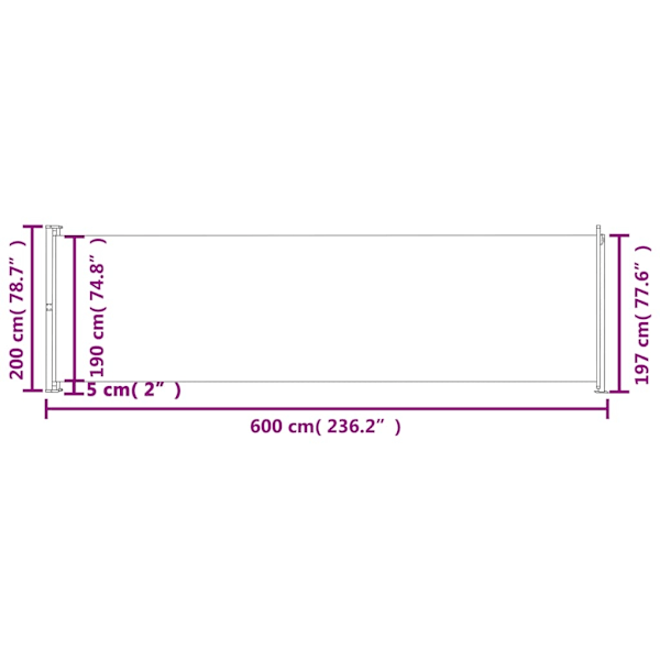 vidaXL Infällbar sidomarkis 200x600 cm svart Svart