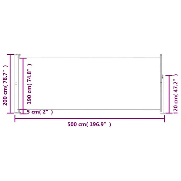 vidaXL Infällbar sidomarkis 200x500 cm svart Svart