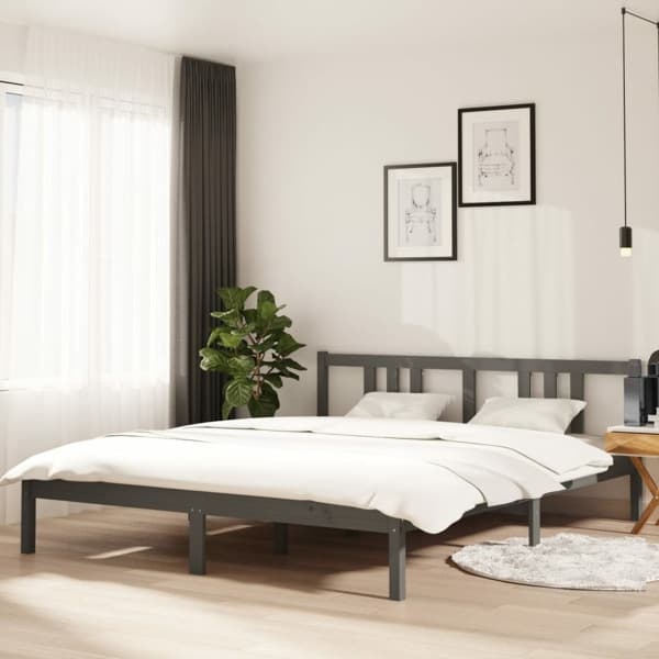 vidaXL Sängram grå massiv furu 160x200 cm Grå