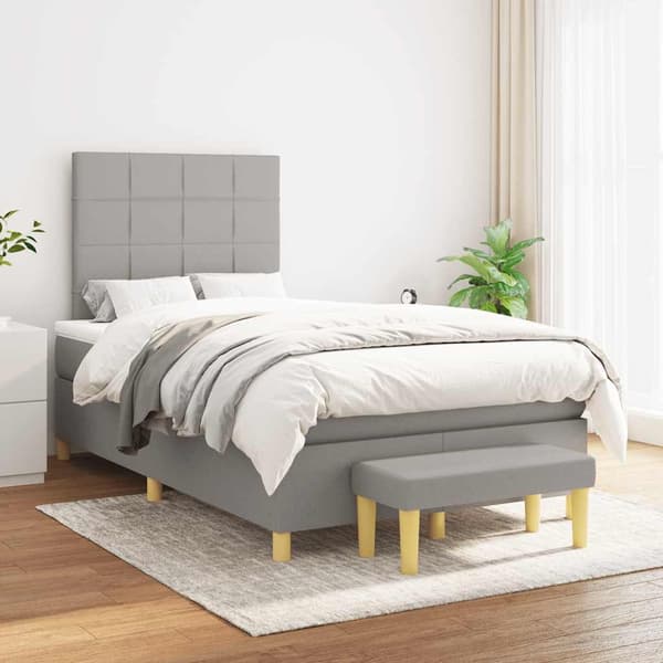 vidaXL Ramsäng med madrass ljusgrå 120x190 cm tyg Grå