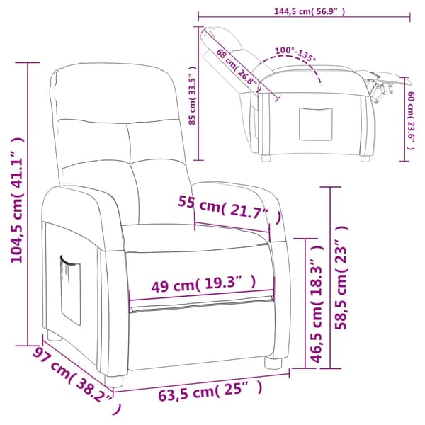 vidaXL Reclinerfåtölj gräddvit tyg Creme