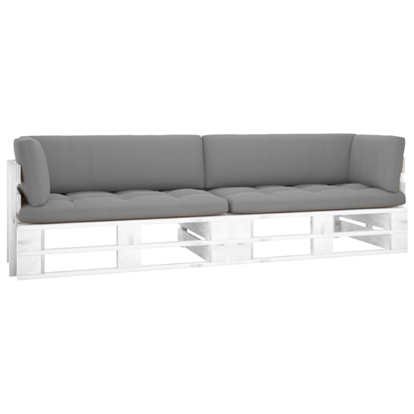 vidaXL Pallsoffa 2-sits med dynor vit impregnerad furu Vit
