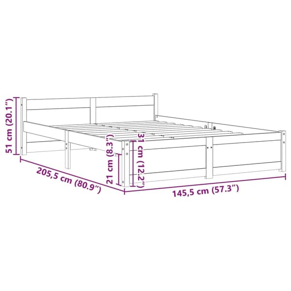 vidaXL Sängram vit massivt trä 140x200 cm Vit