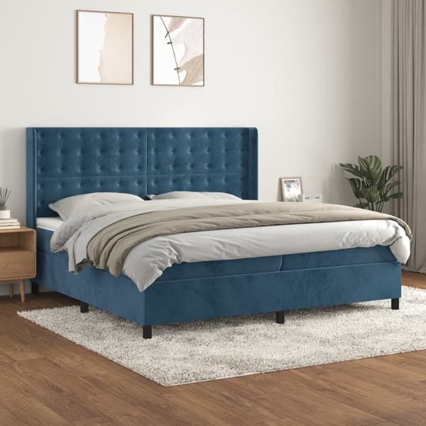 vidaXL Ramsäng med madrass mörkblå 200x200 cm sammet Blå