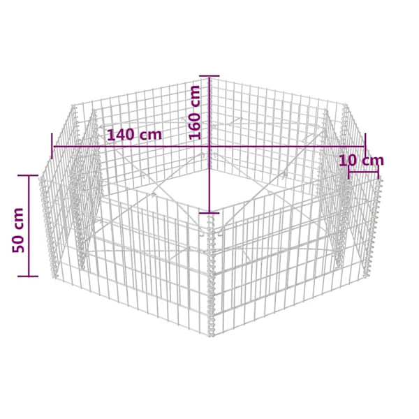 vidaXL Hexagonal planteringsgabion upphöjd 160x140x50 cm Silver