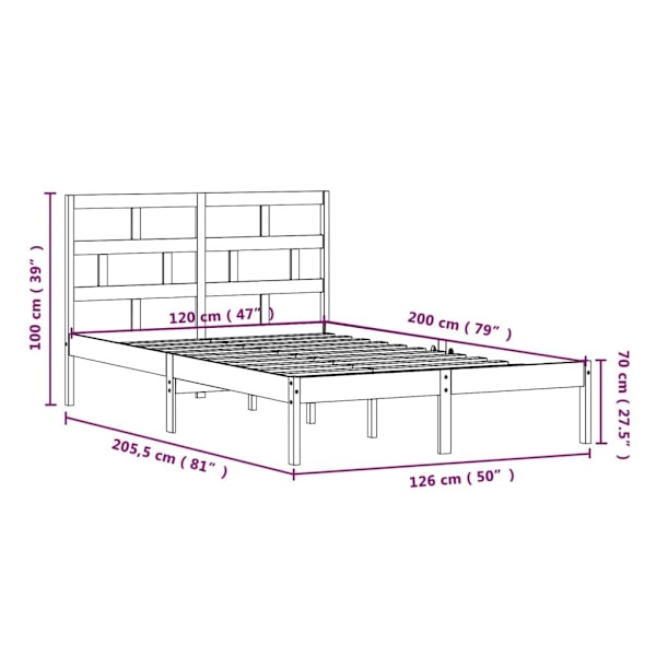 vidaXL Sängram grå massiv furu 120x200 cm Grå