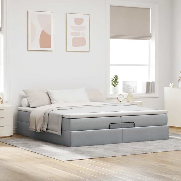 vidaXL Ottoman sängram med madrasser ljusgrå 200x200 cm tyg Grå