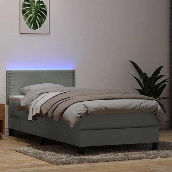 vidaXL Resårsäng med madrass ljusgrå 90x220 cm sammet Grå
