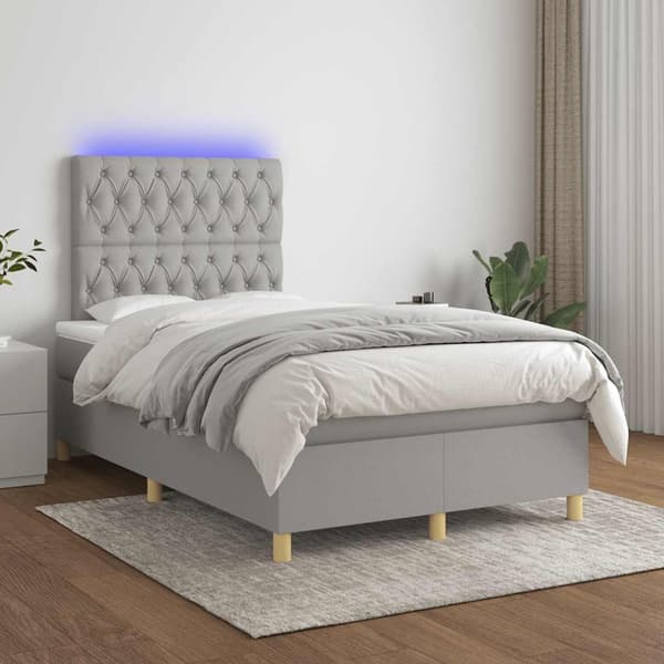 vidaXL Ramsäng med madrass & LED ljusgrå 120x190 cm tyg Grå