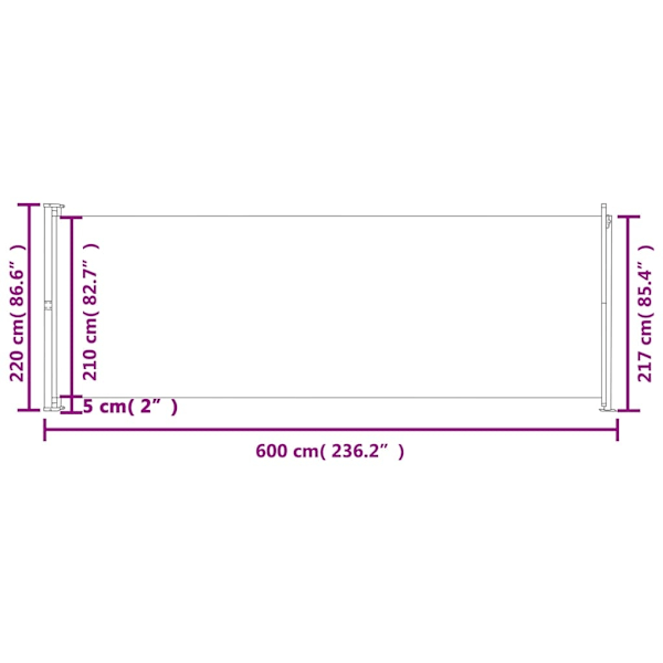 vidaXL Infällbar sidomarkis 220x600 cm grå grå