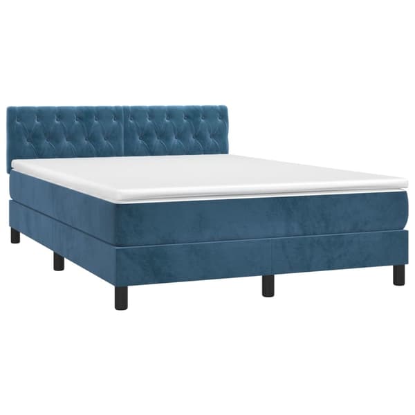 vidaXL Ramsäng med madrass mörkblå 140x190 cm sammet Blå