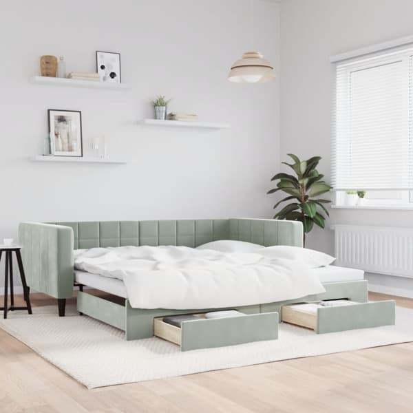 vidaXL Dagbädd utdragbar med lådor ljusgrå 100x200 cm sammet Grå