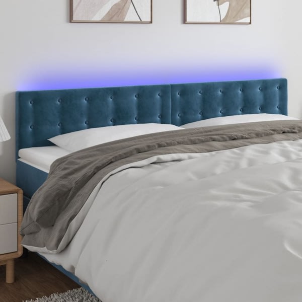 vidaXL Sänggavel LED mörkblå 180x5x78/88 cm sammet Blå