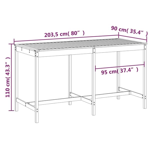 vidaXL Trädgårdsbord 203,5x90x110 cm massiv furu Brun