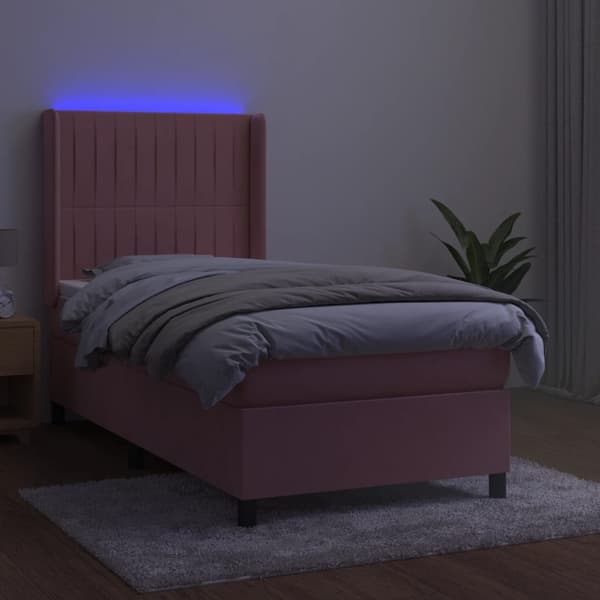 vidaXL Ramsäng med madrass rosa & LED 90x200 cm sammet Rosa