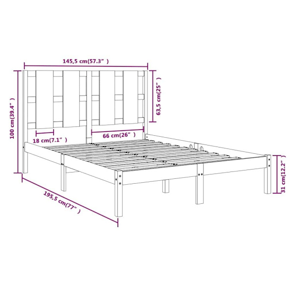 vidaXL Sängram vit massiv furu 140x190 cm Vit