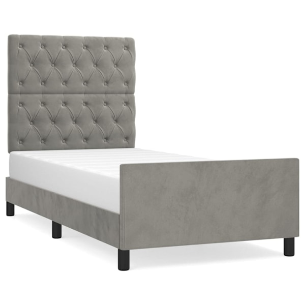vidaXL Sängram utan madrass ljusgrå 80x200 cm sammet Grå