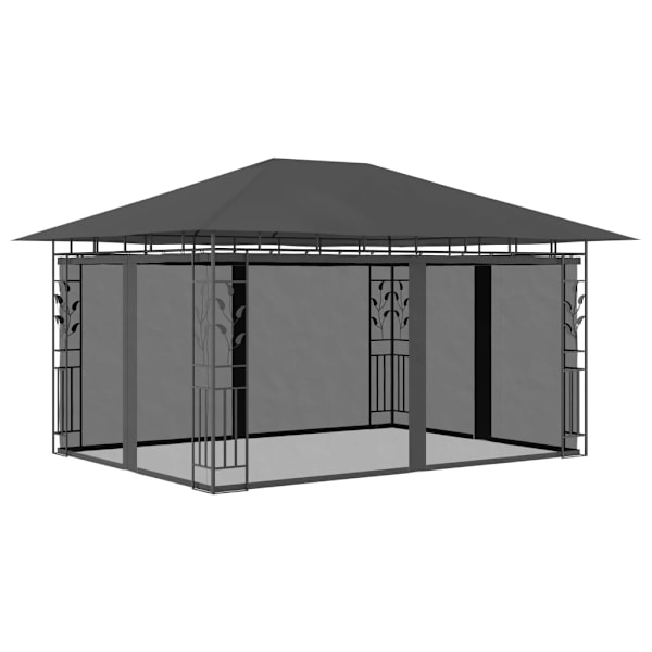 vidaXL Paviljong myggnät ljusslinga LED 4x3x2,73 m antracit 180 g/m² Antracit