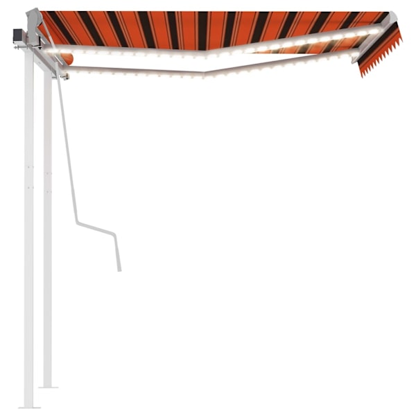 vidaXL Markis manuellt infällbar med LED 3x2,5 m orange och brun Orange