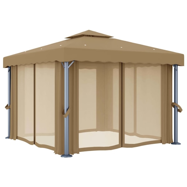 vidaXL Paviljong med draperi 3x3 m taupe aluminium Taupe