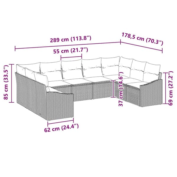 vidaXL Soffset med kudde 9 pcs Ljusgrå konstrotting Ljusgrå